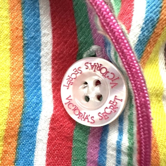 Victoria's Secret Vintage Y2K Large L Rainbow Striped Cotton Pajama Set Flannel - Picture 11 of 16